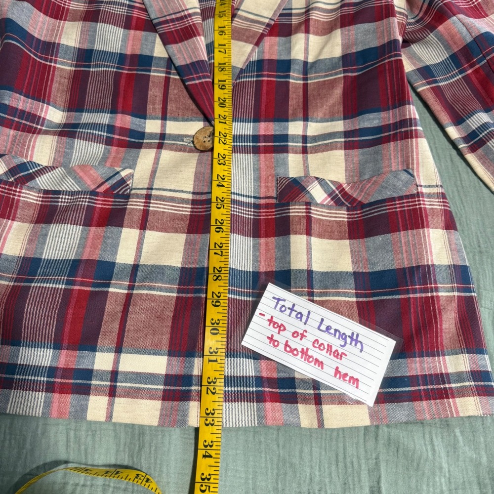 Eagle River Traders Blazer Wmn 14 Red Plaid Cotton Linenโ Single Button USA Made - Picture 10 of 14